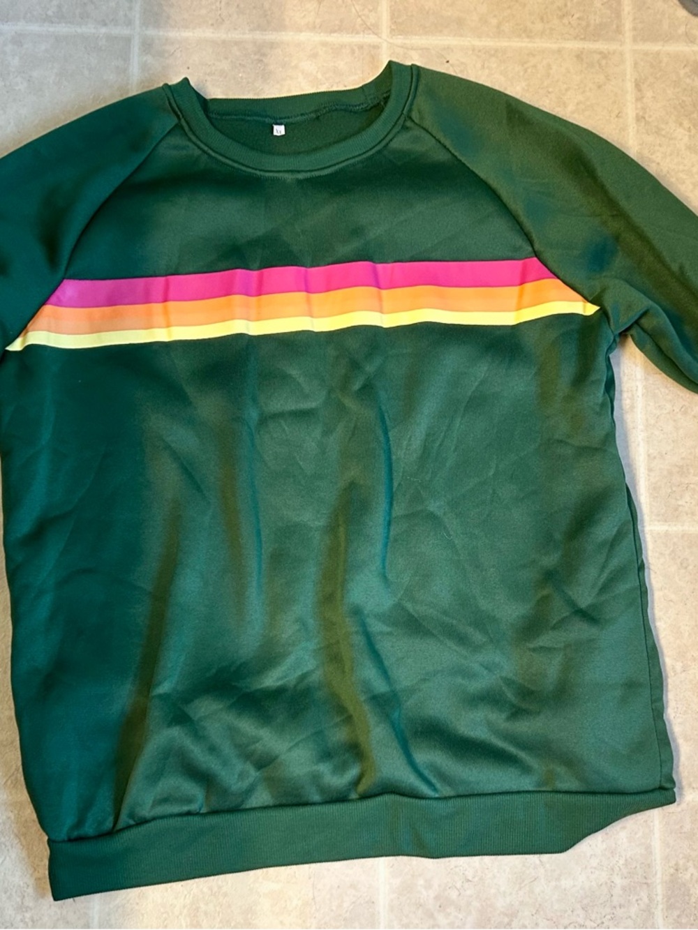 NWOT Green Two-Piece Track Set with Pink and Yellow Stripes - Picture 2 of 3